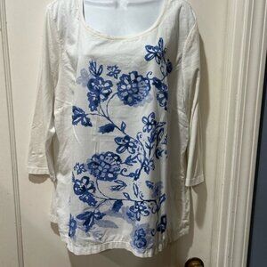 J. Jill large white blue floral front popover top
